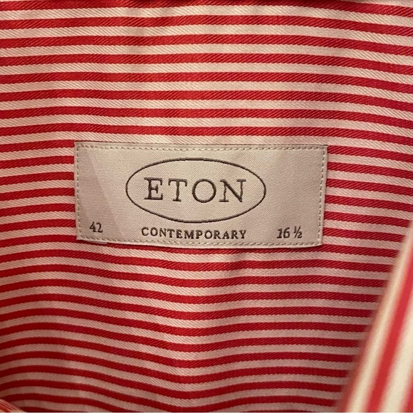 ETON Men Red White Striped Buttoned Dress Shirt Size 42/16-1/2 - Picture 5 of 7